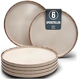 Steingut Teller groß 6 Pers. Rustic Hochwertiges Landhausstil TEST SEHR GUT Steingut Speiseteller Set - Spülmaschinen-, Mikrowellen- und Kratzfest - Stylisches Essteller Set - Pure Living in Beige