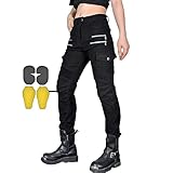 CBBI-WCCB Damen Moto Jeans Motorrad Hose mit Protektoren Motorradhose Mit Reißverschluss (DE/NL/SE/PL, Bundweite & Schrittlänge, 32, 31, Schwarz)