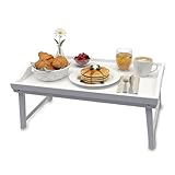 Relaxdays Betttablett, Bambus, HxBxT: 20 x 50 x 30 cm, Serviertablett mit Füßen, Griffe, Frühstück im Bett, weiß