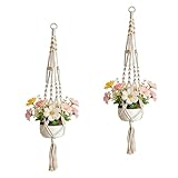 XRVRILE 2 Stück Makramee Blumenampel Hängend innen aus Baumwolle mit Metallring, Boho Deko für Hängetopf für Pflanzen, Hängeampel innen, Fensterdeko Hängend, Pflanzenampel für Balkon & Wohnzimmer