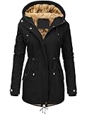 Vancavoo Winterjacke Damen Winter Warm Winterparka Gefüttert Mantel Parka Herbst Kapuzenmantel Frauen Wintermantel,Schwarz,M