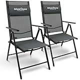deluxe4home® 2er Set Gartenstuhl Klappbar 7-stufig verstellbar I Terrassenstuhl aus Metall Anthrazit I Hochlehner Klappstuhl mit Armlehnen Balkonstuhl inkl. Kopfpolster Campingstuhl