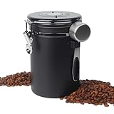 DUBUOZA 1,8 LKaffeedose Luftdicht aus Edelstahl, Kaffeebohnen Behälter,Kaffeedose mit Datumsanzeige und Messlöffel aus Edelstahl, geeignet für Kaffeebohnen, Teeblätter, Nüsse und Kakao (schwarz)
