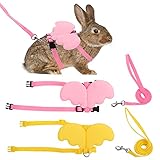 Molain 2-teiliges Kaninchengeschirr und Leine verstellbares Kaninchengeschirr Katzengeschirr Weste und Leine süßes Flügel Haustiergeschirr Set für Kaninchen Katzen Hunde Welpen Kätzchen(gelb + pink)