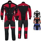 Motorradkombi Herren 2-teiler mit 6CE-Protektoren Motorradanzug Textil Winddicht Motorradjacke & Motorradhosen-Set - aus 4 Schichten Abnehmbar Thermofutter - insgesamt 9 Taschen - Rot - 58