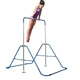 COSTWAY Gymnastikstange Kinder, Faltbare Reckstange höhenverstellbar 90-130 cm, horizontale Turnstange für Indoor & Outdoor, Turnreck, Turngeräte für Kinder von 3-7 Jahren (Blau)