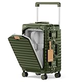 Joyway Koffer Trolley Reisekoffer mit Rollen und Vorderes Laptopfach, Notebook bis 16 Zoll, Hartschalenkoffer mit Tassenhalter, Handgepäck mit TSA-Schloss für Büro Business Uni Schule Grün