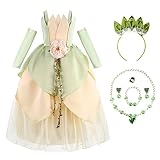 ZALOORIY Prinzessinnen-Kostüm für Mädchen, Geburtstag, Halloween, Verkleidung, Outfits mit Zubehör (Grün, 5-6T)