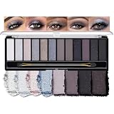 Kinretixia Lidschattenpalette mit 12 Farben in kühlen Tönen – Matt, Schimmer und Glitzer, Graublaues Augen-Make-up-Set Wasserfeste Palette mit hoher Pigmentierung