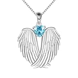 JIANGML Silber Kette Damen mit Herz Kristall, 18K Weißvergoldete Engelsflügel Halskette für Frauen, Personalisierte Schutzengel Anhänger mit 5A Zirkonias, Schmuck Geschenk für Mutter Frau Freundin