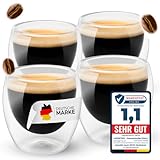 Lemontree 4er Set Espressotassen 80ml - doppelwandige Gläser, Design Kaffeetassen hitzebeständig, Teegläser, Cappuccino Tassen aus Borosilikatglas
