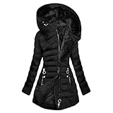 Sobzia Wintermantel Damen Lang Winterjacke Damen Warm Gefüttert Elegant Steppjacke Steppmantel Lange Winter Mantel Winterparka Grosse Grössen Winddicht Parka Schwarz M
