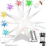 KESSER® 60cm Leuchtstern 3D, LED Weihnachtsstern mit Fernbedienung Farbwechselmodus Timer für innen und außen, Adventsstern Beleuchtet hängend Bunt Stern + Warmweiß Licht
