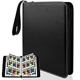 TNOMSNO Sammelkarten Album, 50 Seiten 900 Taschen Sammelkarten Album Sammelkarten Karten Hüllen, Tragbar Wasserdicht PU Karten Halter Mit Reißverschluss und Schwarz Lederbezug