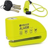 KRASER KR6Y Motorcycle Disc Lock Alarm 110dB, Reinforced Waterproof, +Dissuasive, 5ft Reminder Cable, Carry Pouch, 6mm Universal Anti Theft Wheel Brake Lock for Scooter, Bicycle, Electric Bike