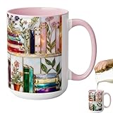 Keramik-Kaffeetasse – rutschfeste Tasse für heiße und kalte Getränke, 425 ml | Bücherhafte Lesetasse | Buntglas-Bücherregal-Design, Tee, Milch, Wasser, Saft, Zuhause, Camping, Wohnheim, Hotel, Wohnung
