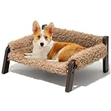 MEWOOFUN Hundesofa Hundebett Erhöht Kleine Hunde– Hundebetten für Kleine und mittelgroße Hunde mit Rutschfester Unterseite, Atmungsaktives Welpenbett mit Abnehmbarem, Katzensofa 61 x 53 x 28 cm, Braun