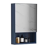 Badezimmer-Medizinschrank zur Wandmontage, mit Spiegel und Regalen, 50 x 65 x 11 cm, Blau