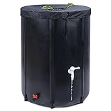 Rihogar 100 Gallonen Regenfass Wassertank - Tragbares Regenwassersammelfass - Großer Wasserspeicher - Faltbares Regenwasserfangsystem mit Zapfhahn Überlauf-Kit Schwarz