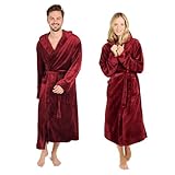 Blumtal Bademantel Damen und Herren - kuschelig weicher Fleece Bademantel mit Kapuze & praktischen Fronttaschen, Oeko-TEX® Zertifiziert, Größe XXL, Farbe Dunkelrot