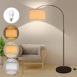Yicenscoltd Bogenlampe Stehlampe Wohnzimme mit 3 Farbtemperaturen, 12W E27 Glühbirne geliefert, Leinen Lampenschirm, Fußschalter, LED Stehlampe Dimmbar Geeignet für Schlafzimmer, Lesen, Büro usw