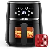 Acekool Heißluftfritteuse 4,5L XXL Friteuse Heissluft Fritteusen Air Fryer mit Silicon Liner, 45dB Geräuscharme Air Fryers mit Sichtfenster, Touchscreen - Spülmaschinenfest