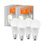 LEDVANCE Smarte LED-Lampe mit WiFi Technologie, Sockel E27, Dimmbar, Warmweiß (2700 K), ersetzt Glühlampen mit 60 W, SMART+ WiFi Classic Dimmable, 4er-Pack