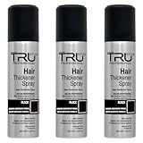 Tru Haarverdichter Spray Schwarz - 3x100 ml Haarauffüller, kaschiert Haarausfall und lichtes Haar, wasserfest, Sofort-Effekt Haarverdichtung