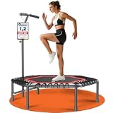 DH FitLife Fitness Trampolin in Studioqualität | Ø114cm 45 Zoll Mini Indoor Trampolin für Cross Jumping | bis 150kg belastbar | höhenverstellbarer Handgriff | Stabil & leise