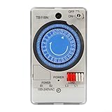 Zilimontt TB118N Mechanischer Timer, 110 V-240 V AC, 24 Stunden, programmierbare Zeitschaltuhr, Mini-Energiesparer, mechanischer Zeitschalter für Innenleuchten und Haushaltsgeräte