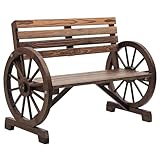 Outsunny 2-Sitzer Gartenbank, wetterfest Sitzbank, Gartenmöbel mit Rücken, Armlehnen im Rädernform Parkbank 240kg belastbar, Balkonbank, Holzbank für Balkon, Garten, 105,5 x 56 x 79 cm, Braun