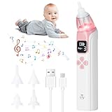 URAQT Nasensauger Baby Elektrisch, Tragbarer Nasensauger mit 4 Wiederverwendbaren Düsenspitzen, 3 SaugstäRken, Wiederaufladbar, Musikfunktion, für Neugeborene, Kleinkinder und Kleinkinder (Rosa)