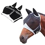 Atmungsaktive Moskito Maske, Fliegenmaske Pferd mit Ohrenschutz, Pferdemaske für Fliegenschutz, Fliegenmaske Pferd Cob, leichte Fliegenhaube für Pferde, UV-Schutz und Insektenschutz
