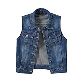 LZPCarra DAMEN Jeansweste Schwarz Nieten Punk Jeans Weste Für Große Größen Jeansjacke Ärmellos Oversized Damenwesten Leichte Sommerjacke Elegante Trachtenweste Stretch Jeansjacken Denim Jacket