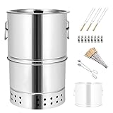 Kleiner tragbarer Holzkohlegrill, 360° Edelstahl, BBQ-Grillfass mit Öl-Kohle-Trennung, 26 cm Durchmesser, für Hinterhof-Grills