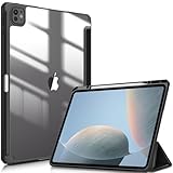 Fintie Hybrid Hülle für iPad Pro 13 Zoll (M4) 2024 mit Stifthalter - Stoßfeste Schutzhülle mit transparenter Hartschale auf der Rückseite Case für 13' iPad Pro M4, Schwarz
