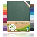 leevitex Topper Boxspringbett Spannbettlaken | 100% Baumwolle | Ökotex | 125 g/m² | 180x200cm - 200x200cm | Dunkelgrün/Tannengrün | 18 cm Steg