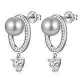 Graue Perlenohrringe Perle Diamant Ohrringe Silber Perle Ohrringe Oval Cubic Zirkonia Perle Tropfen Ohrringe Sterling Silber Perle Ohrstecker für Frauen 8MM Perle baumeln Ohrringe