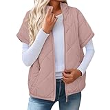Steppweste Damen Leicht Weste Damen Elegant Daunenweste Gesteppt Kurz Winterjacke Warm Oversize Westen Mit Reißverschluss Kurzarm Übergangsweste Frauen Casual Damenweste Einfarbig