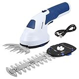 Akku Gras- und Strauchschere, 2-in-1 Gartenschere 7.4V, 2000mAh Akkus, Messerlänge: 17,5 cm (Strauch) / 10,5 cm (Gras), Kabelloser Elektrischer Heckenschere für Garten und Rasen