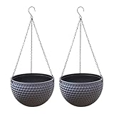 Hängetöpfe aus Harz, 2 Körbe für Blumentöpfe mit Ablauflöchern, automatische Bewässerung, Starke Last, multifunktionales Körbe-Set für Garten, Wand,