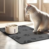 JanYoo Napfunterlage Katzen Futternapf Unterlage 50x35cm, wasserdichte Haustier Futtermatten rutschfeste Unterlage Katzennapf Fressnapf Futtermatte Katzenfutter Futternapf Matte(Grau)