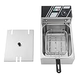 6L Edelstahl Fritteuse, Professionelle Kaltzonenfritteuse, Einzelschlitzfritteuse, einstellbare Temperatur, abnehmbarer Öltank, mit Edelstahldeckel, Restölkorb, 2500W.