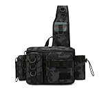 Dokeno Sling Angeltasche, Umhängetasche zum Angeln, Schwarz Tasche Wasserdicht für Angelzubehör, Angelausrüstung, Verschleißfest Crossbody Bag für Outdoor Wandern Angeln Camping Jagd