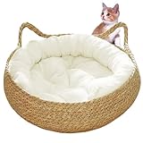 Porgeel 15 x 5-Zoll-Katzenbetten für Innenkatzen 2-in-1 gewebte Katzenkörbe mit weichem Kissen kratzfestes Kätzchen Bett gemütlichen runden Korbkatze Korb