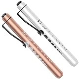 Diagnostikleuchte Pupillenleuchte, RISEMART 2 Stück Wiederverwendbare LED Stiftlampe mit Taschenclip alsr Krankenschwestern Ärzte Schüler Stiftlicht (gold and white)