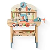 Werkzeugkoffer Kinder Werkbank, Holzspielzeug Kinderwerkzeug ab 2 3 4 Jahre Montessori Spielzeug Werkzeugkasten Lernspiele Werkzeug Koffer Kinder Werkzeugwagen Geschenk Junge Mädchen 2 3 4 Jahre
