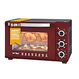 WOLTU Mini Backofen, Pizzaofen 32 L, 1600 W, 100-230 °C, 0-60 Min. Timer, 5 Heizmodi, Doppelglastür, mit Drehspieß Backblech Grillrost Krümelblech Rostheber, Schwarz+Rot
