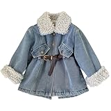 Fleecejacke Mädchen - Mädchen-Jeansjacke mit Fleecefutter Warmer Langer Mantel Winteroberbekleidung Weich Bequem Modisches Oberteil für Er-Oberbekleidung Von 2 Bis 8 (Blue 7-8 Years)