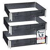 Garronda naturbelassene Hochbeete für Garten Palettenrahmen 120x80x20 cm Hochbeet Holz 3 Stück steckbar stapelbar faltbar für Pflanzen Blumen Kräuter Obst und Gemüse Anthrazit GD-0075